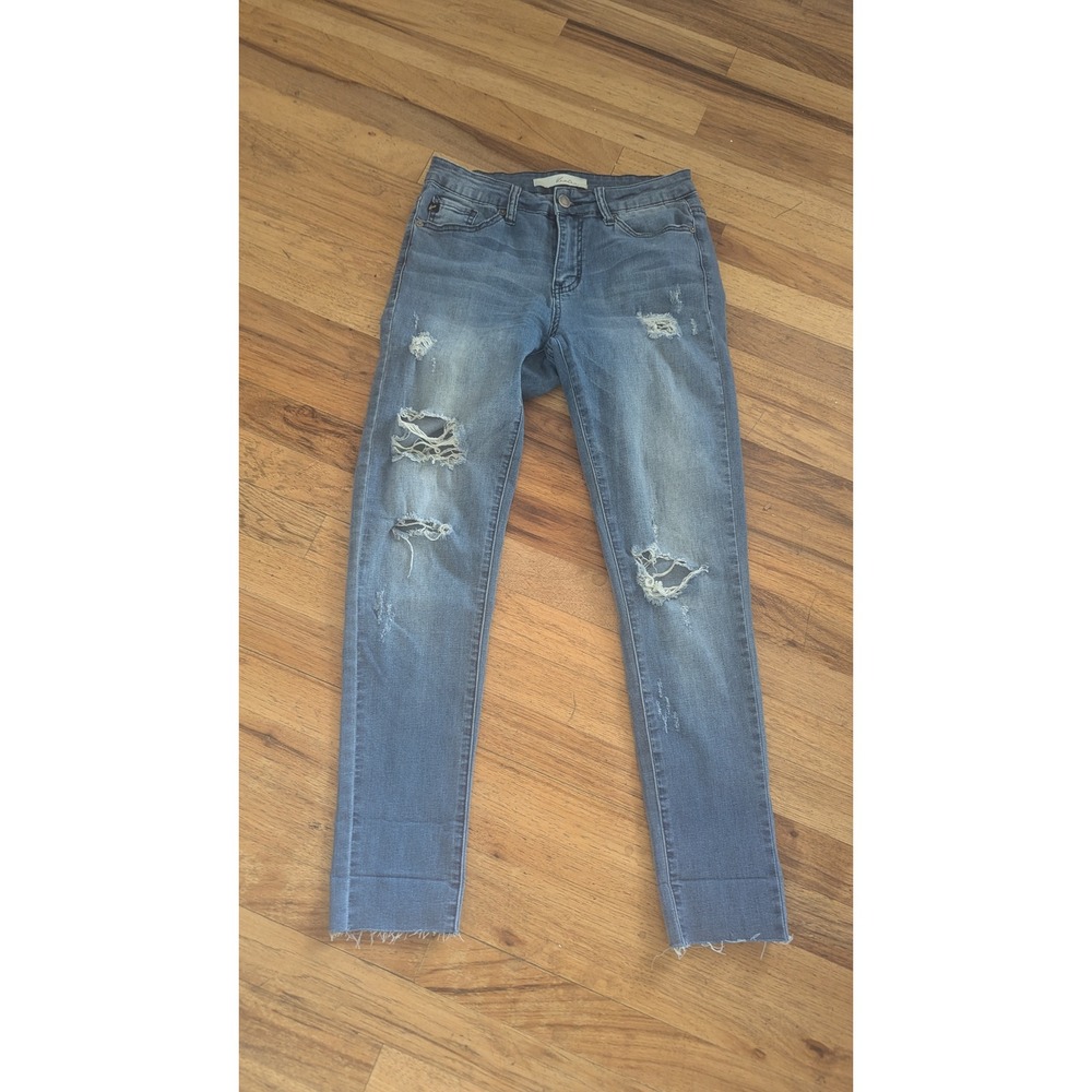 KanCan Womens Medium Wash Distressed‎ Skinny Jeans Raw Hem KC5034M Size 27 7